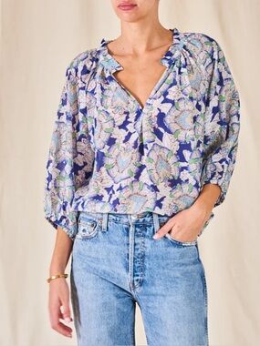 M.A.B.E IRIE PRINT BLOUSE BUBBLE SLEEVE SILK BLEND MEDIUM